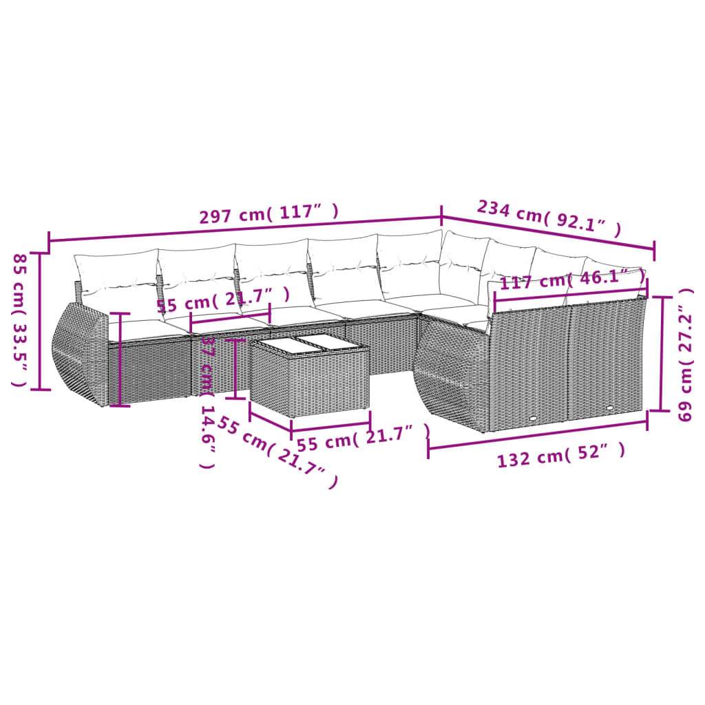 Set Divani da Giardino 10pz con Cuscini in Polyrattan Marrone | homemem39