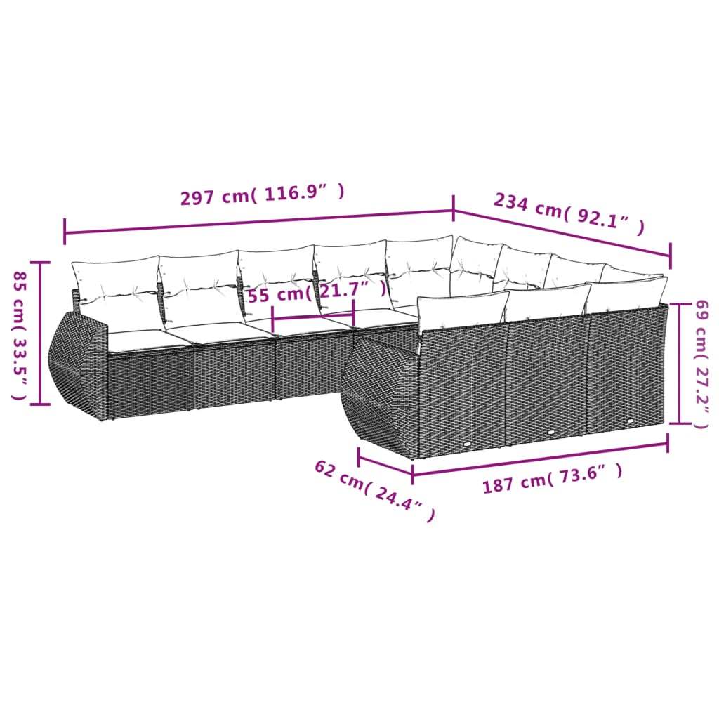 Set Divano Giardino 10 pz con Cuscini Grigio Chiaro Polyrattan | homemem39