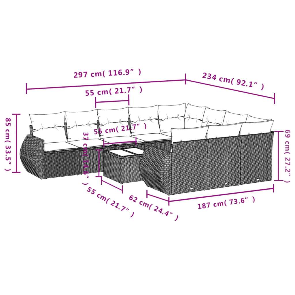 Set Divani da Giardino 11 pz con Cuscini in Polyrattan Nero | homemem39