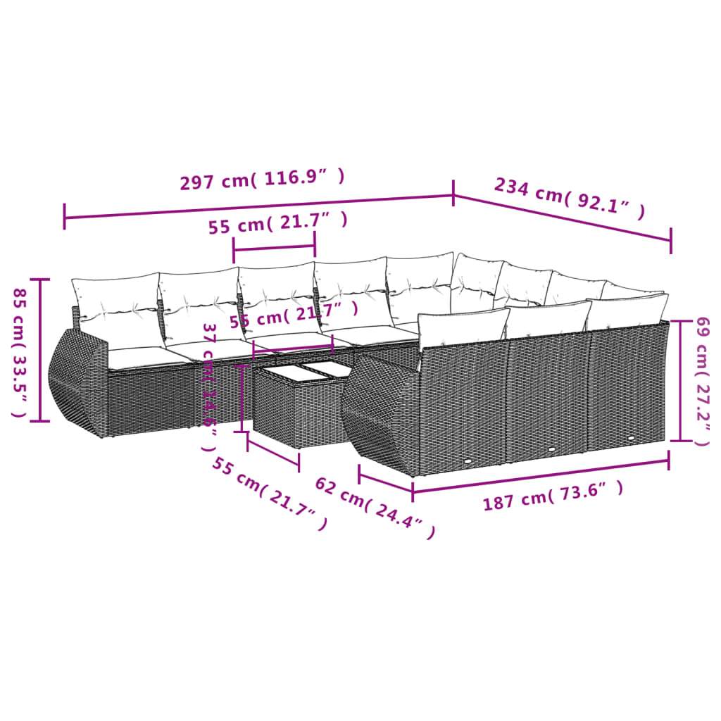 Set Divani da Giardino 11 pz con Cuscini Polyrattan Marrone | homemem39