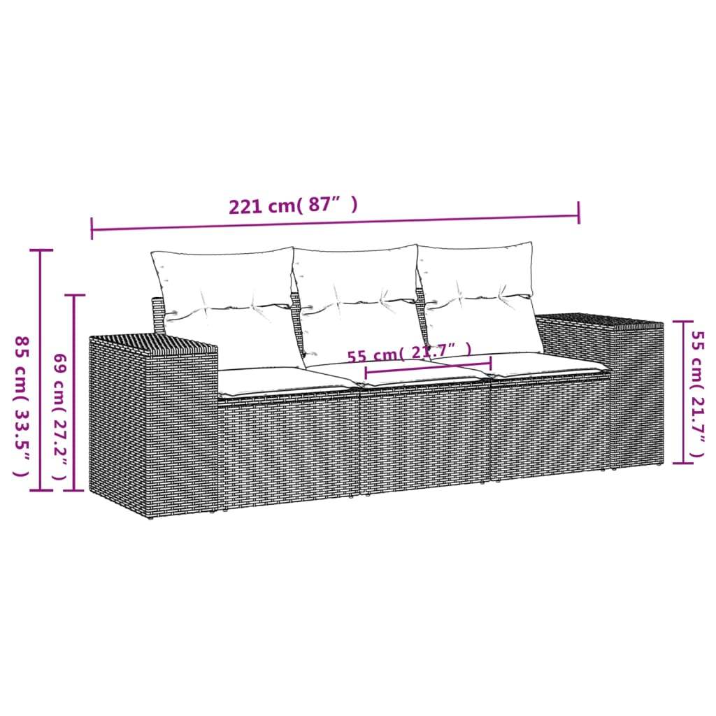 Set Divani da Giardino 3 pz con Cuscini in Polyrattan Nero | homemem39
