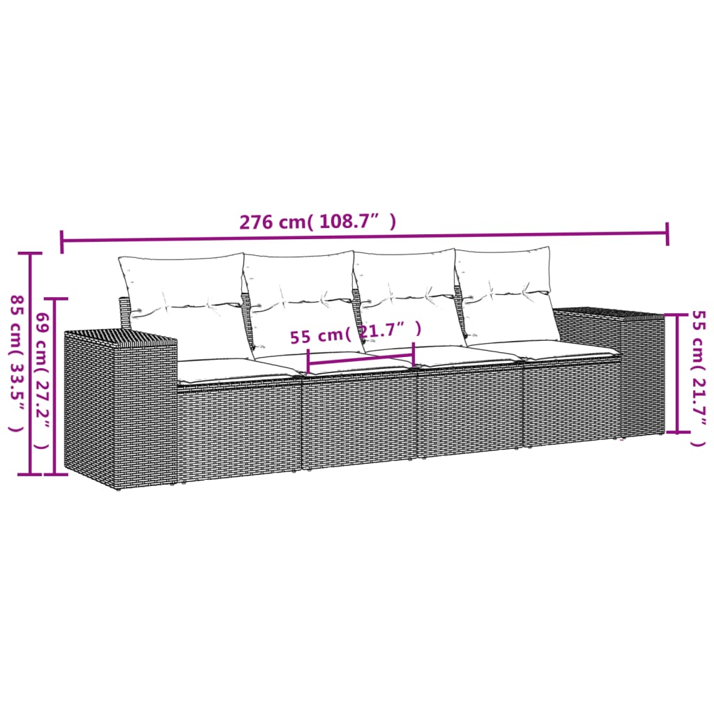 Set Divani da Giardino 4 pz con Cuscini in Polyrattan Grigio | homemem39