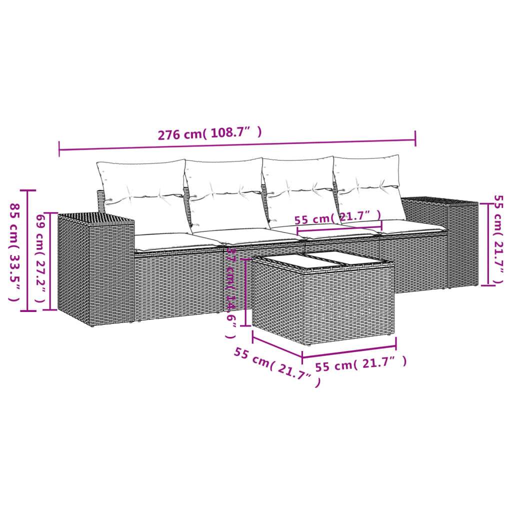 Set Divani da Giardino 5 pz con Cuscini in Polyrattan Nero | homemem39