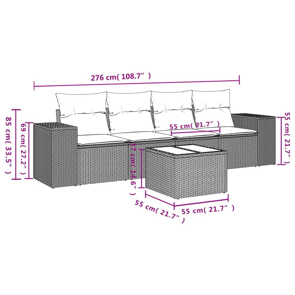 Set Divani da Giardino 5 pz con Cuscini in Polyrattan Nero | homemem39