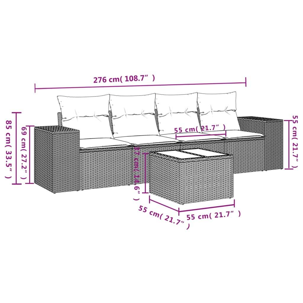 Set Divano da Giardino 5 pz con Cuscini Beige in Polyrattan | homemem39