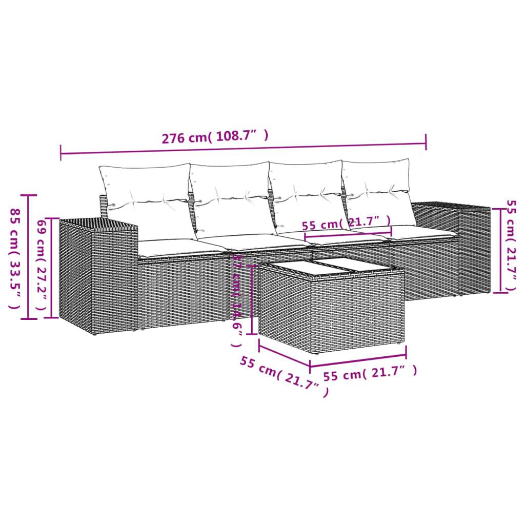 Set Divano da Giardino 5 pz con Cuscini Grigio in Polyrattan | homemem39