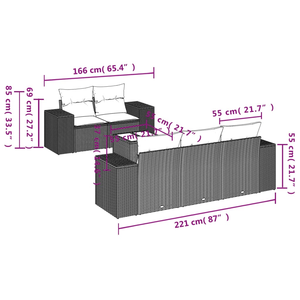 Set Divano da Giardino 6 pz con Cuscini Nero in Polyrattan | homemem39