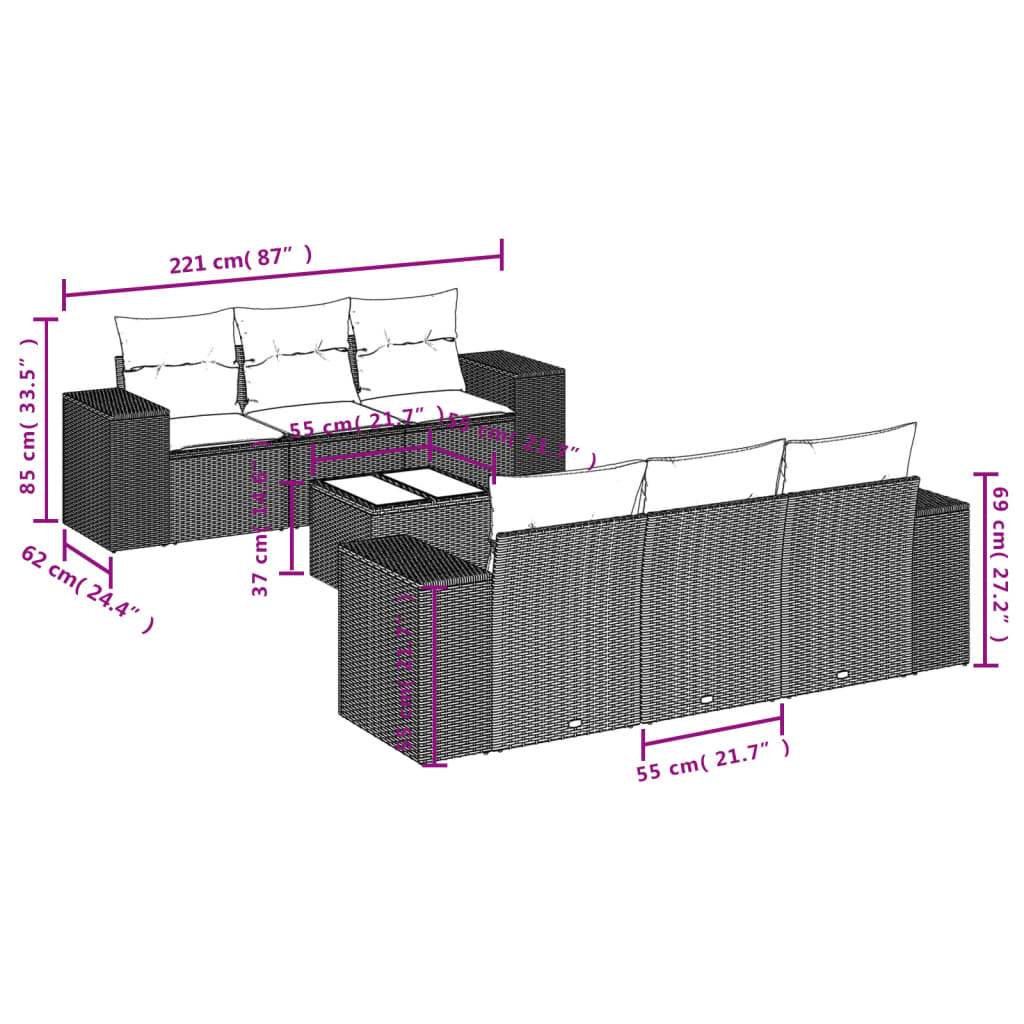 Set Divani da Giardino con Cuscini 7pz Nero Polyrattan | homemem39