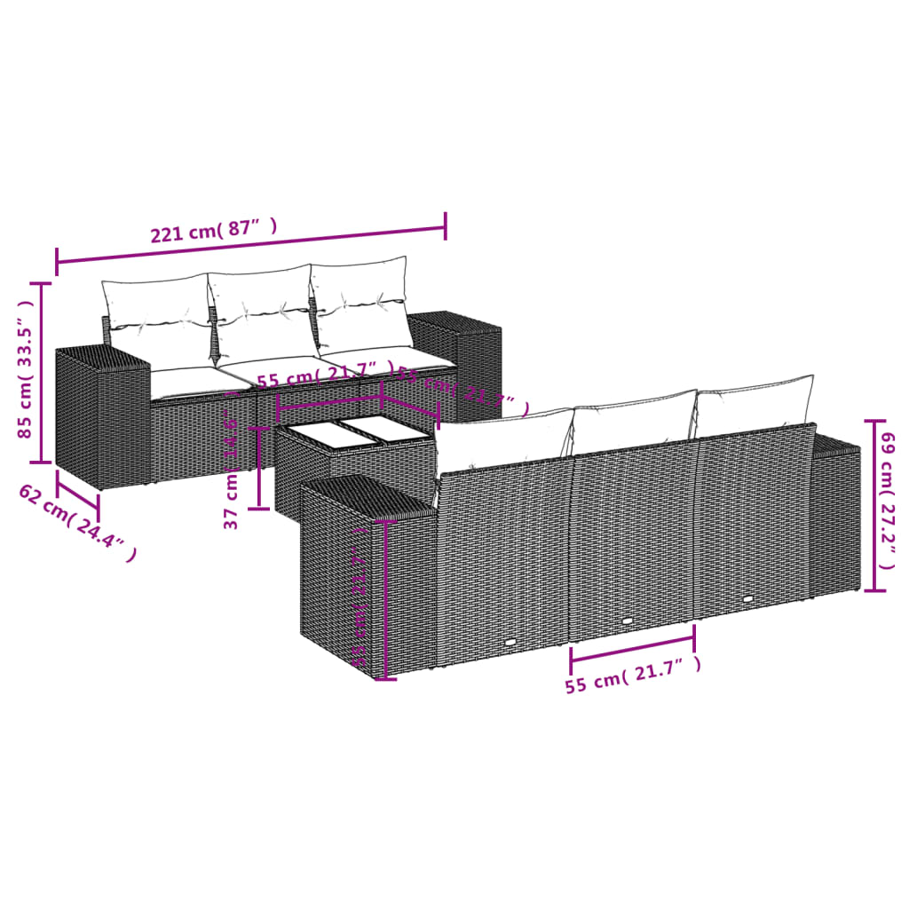 Set Divani da Giardino 7 pz con Cuscini Beige in Polyrattan | homemem39