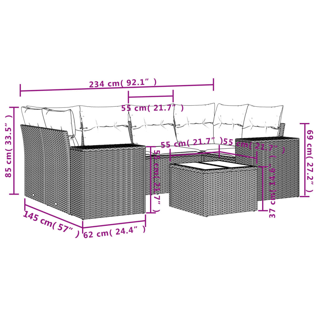 Set Divani da Giardino con Cuscini 7pz Nero Polyrattan | homemem39