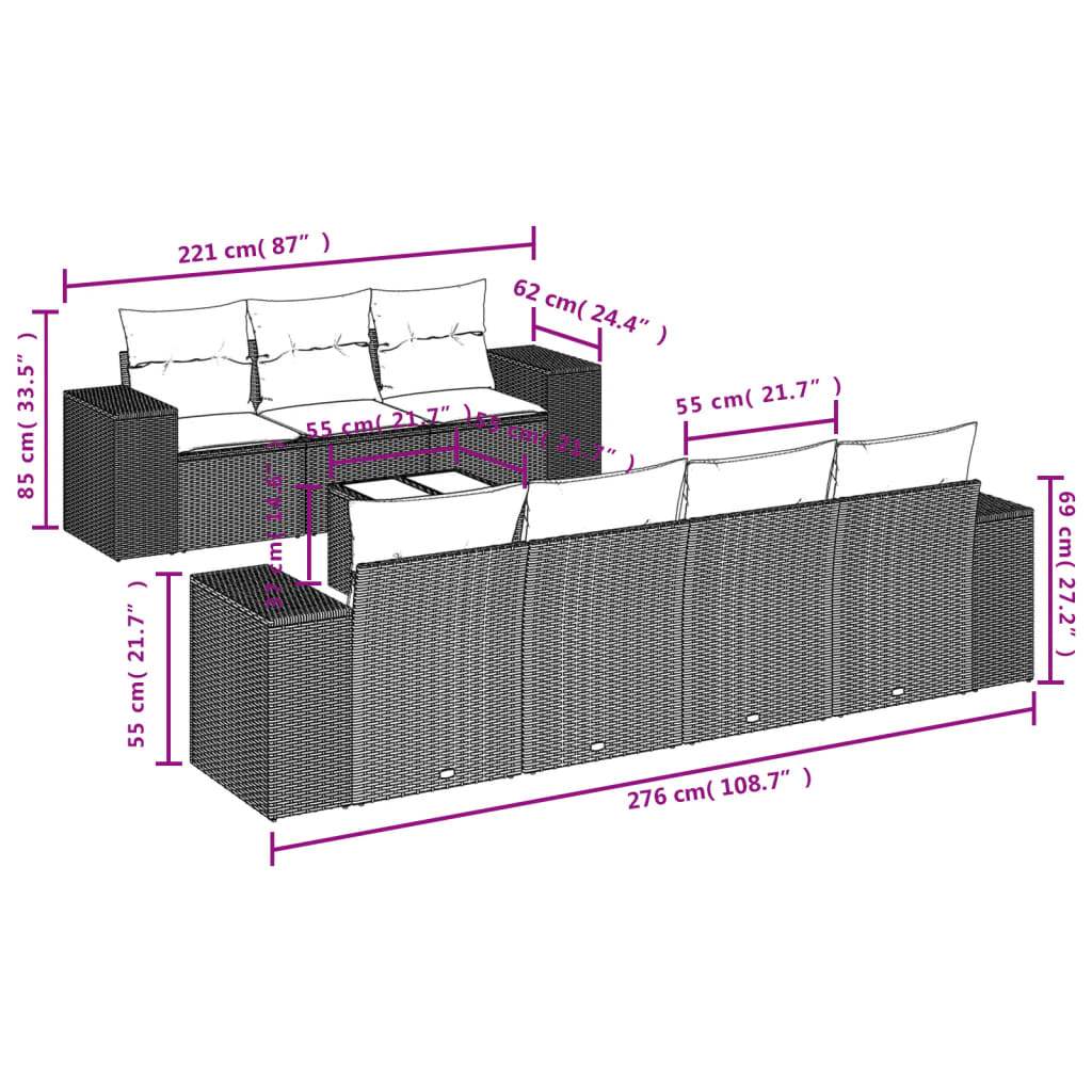 Set Divano da Giardino 8 pz con Cuscini Beige in Polyrattan | homemem39