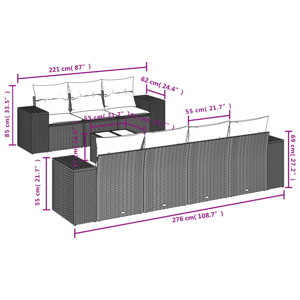 Set Divani da Giardino 8 pz con Cuscini Marrone in Polyrattan | homemem39