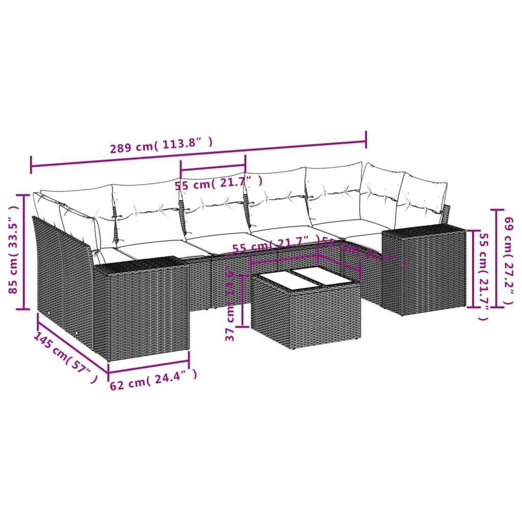 Set Divani da Giardino con Cuscini 8 pz Nero in Polyrattan | homemem39