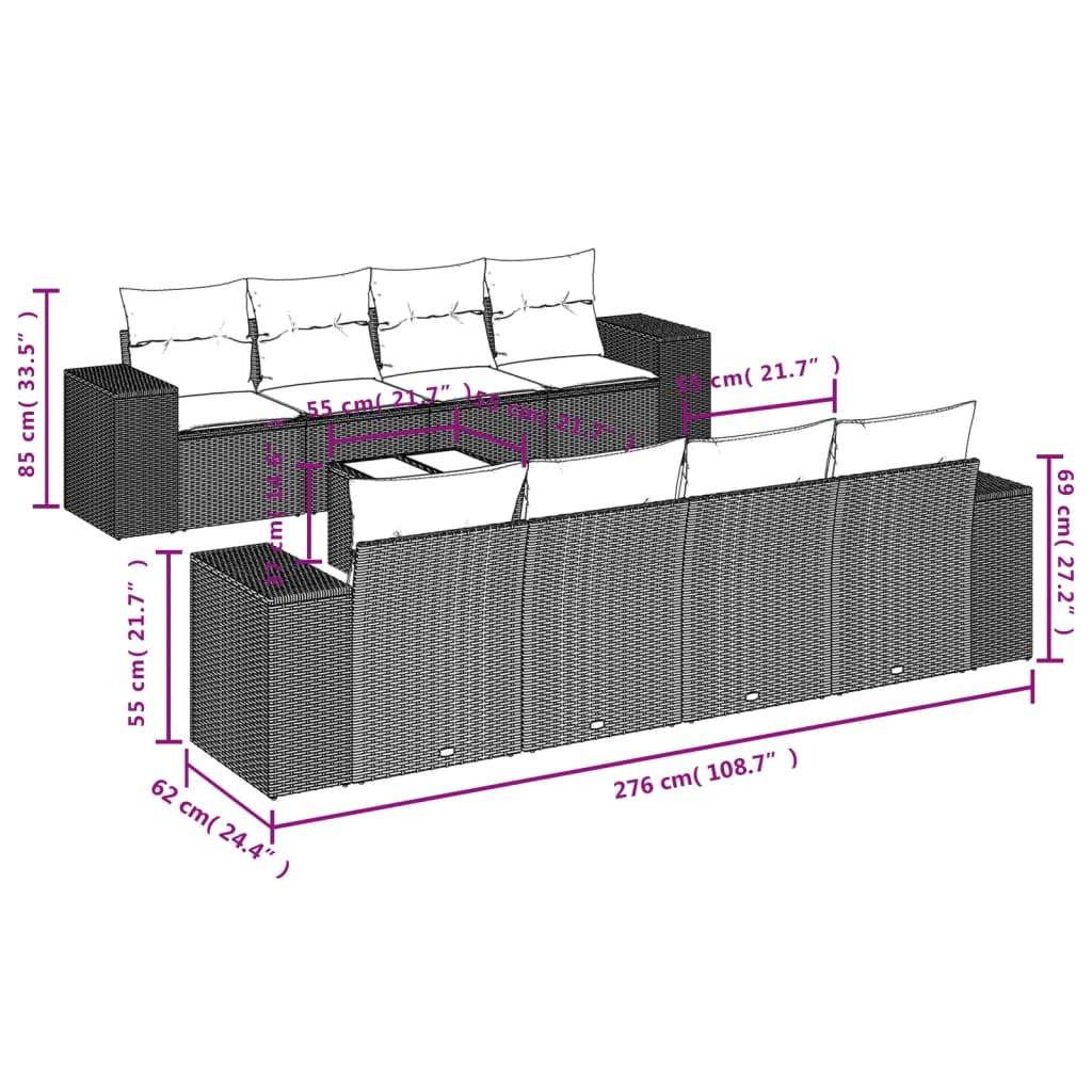 Set Divani da Giardino 9 pz con Cuscini Nero in Polyrattan | homemem39