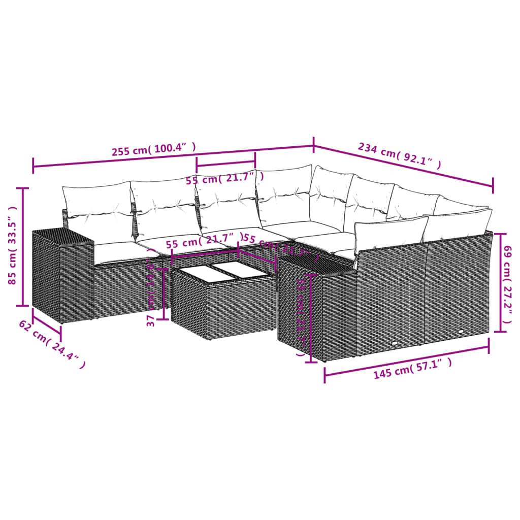 Set Divano da Giardino 9pz con Cuscini Grigio Chiaro Polyrattan | homemem39