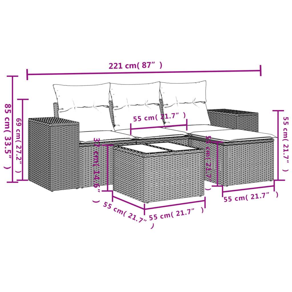 Set Divano da Giardino 5 pz con Cuscini Marrone in Polyrattan | homemem39