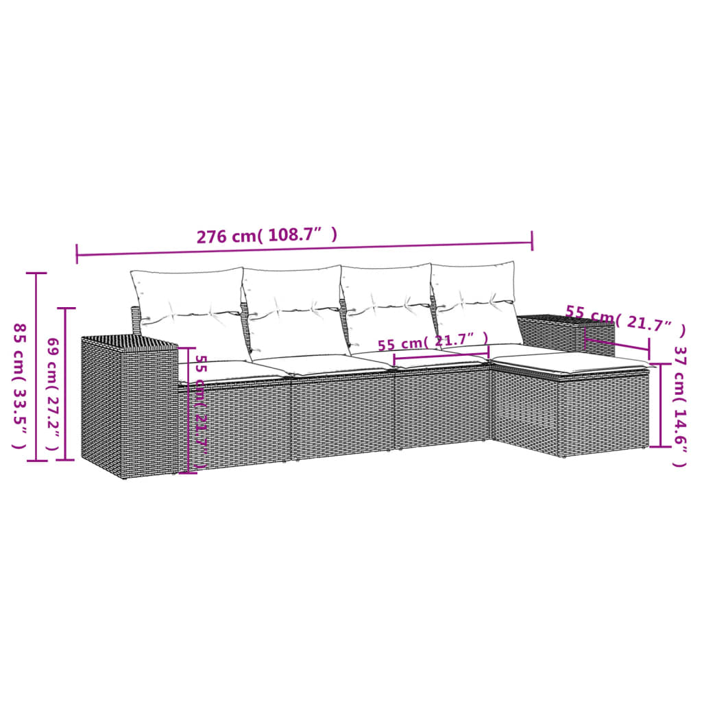 Set Divano da Giardino 5 pz con Cuscini Grigio in Polyrattan | homemem39
