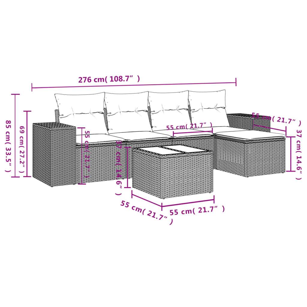 Set Divano da Giardino 6 pz con Cuscini Nero in Polyrattan | homemem39