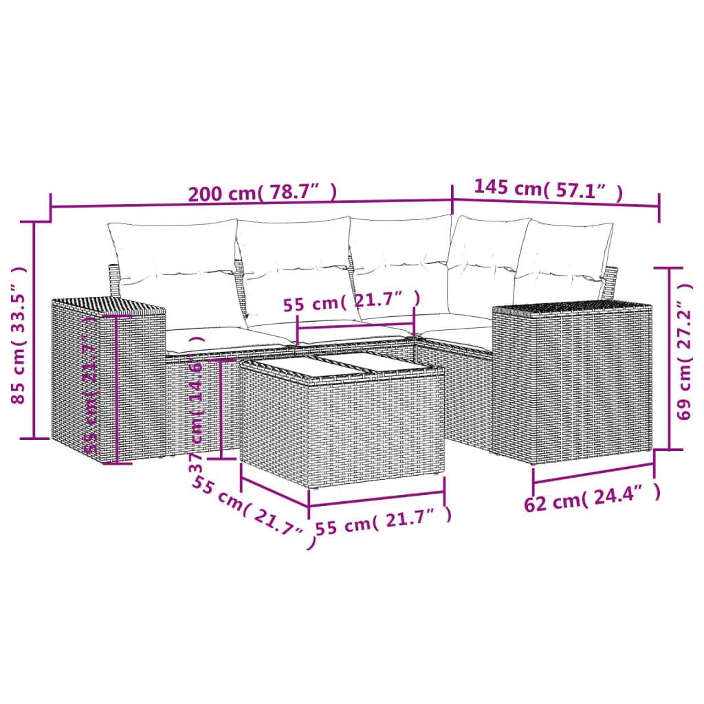 Set Divani da Giardino 5 pz con Cuscini in Polyrattan Nero | homemem39