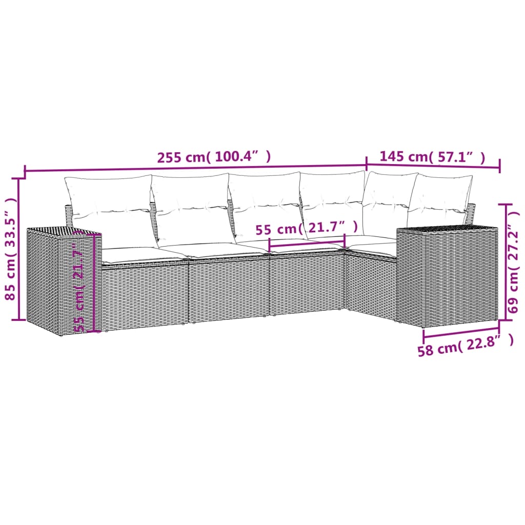 Set Divani da Giardino 5 pz con Cuscini in Polyrattan Nero | homemem39