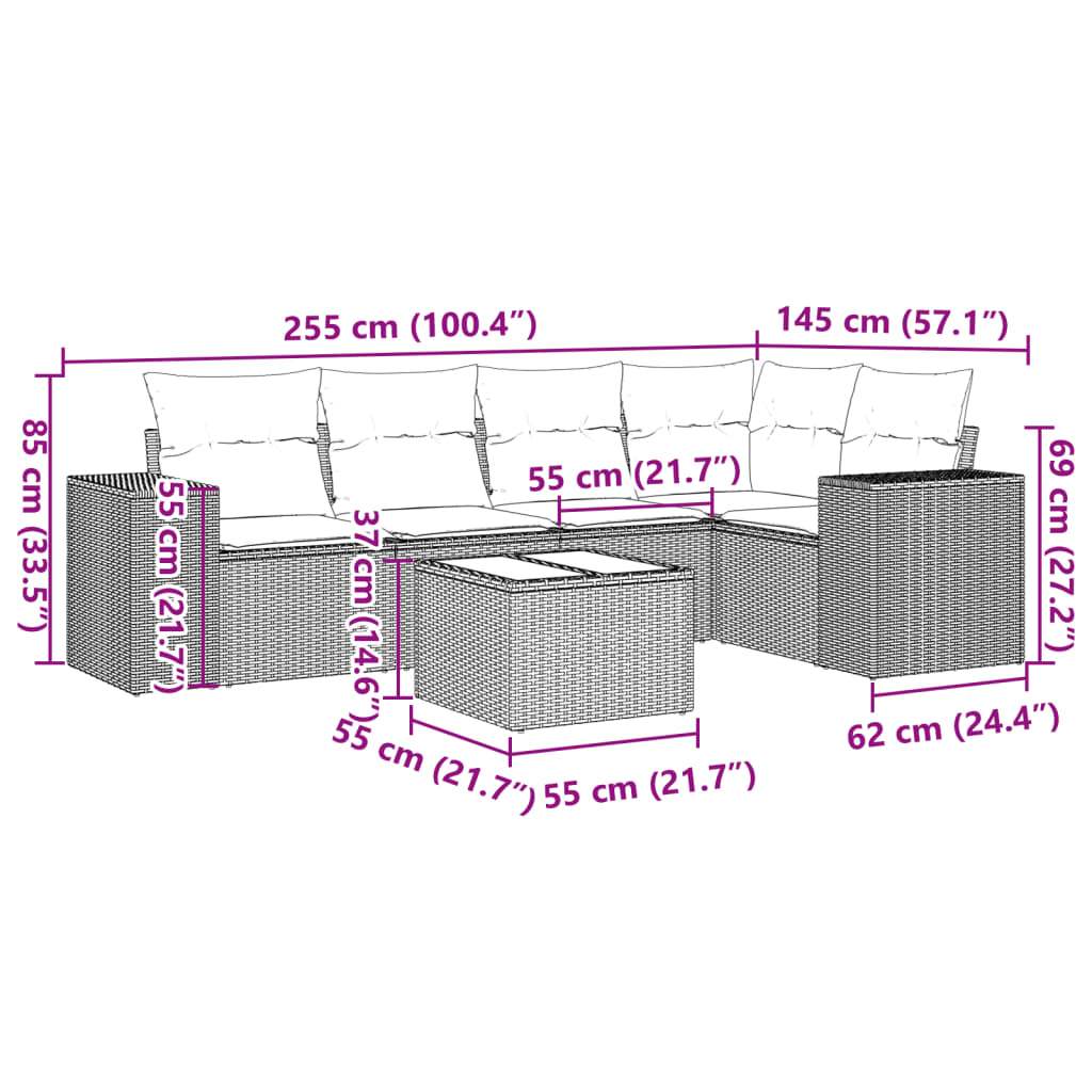 Set Divano da Giardino 6 pz con Cuscini Nero in Polyrattan | homemem39