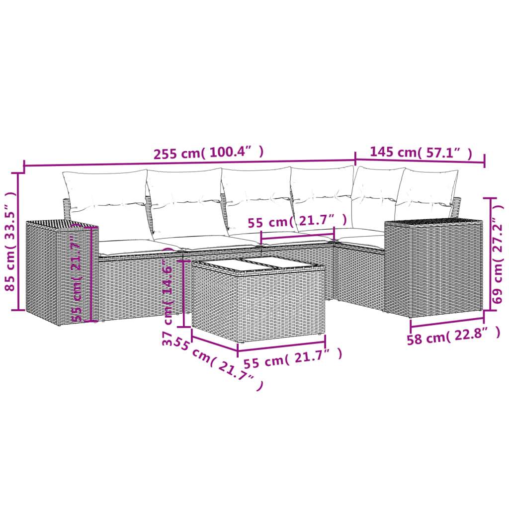 Set Divano da Giardino 6 pz con Cuscini Beige in Polyrattan | homemem39