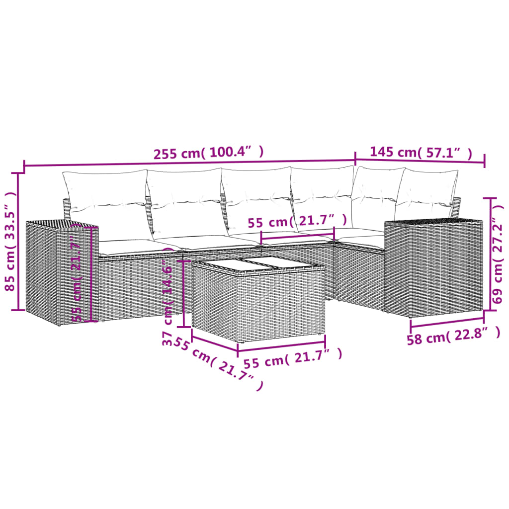 Set Divano da Giardino 6 pz con Cuscini Beige in Polyrattan | homemem39