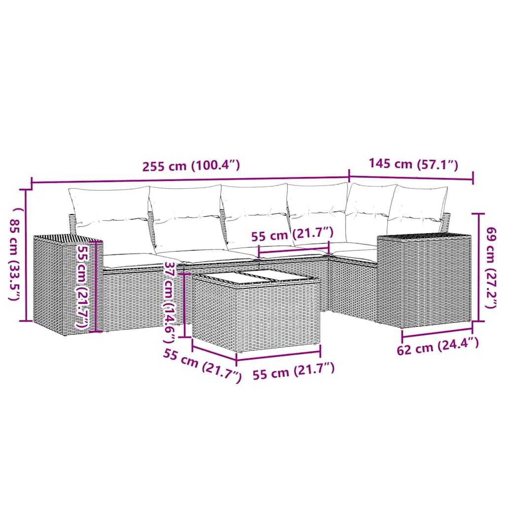 Set Divano da Giardino 6pz con Cuscini Grigio Chiaro Polyrattan | homemem39
