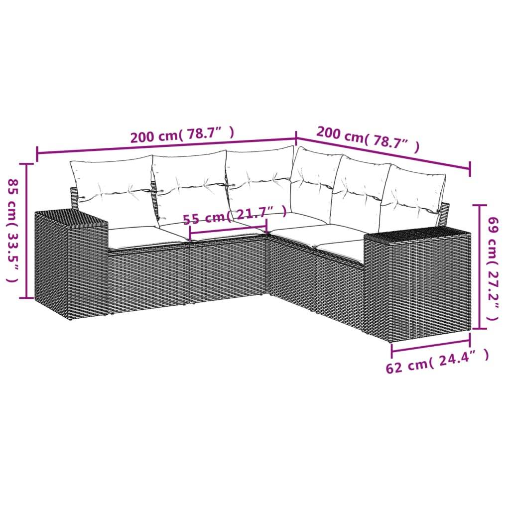 Set Divani da Giardino 5 pz con Cuscini in Polyrattan Nero | homemem39