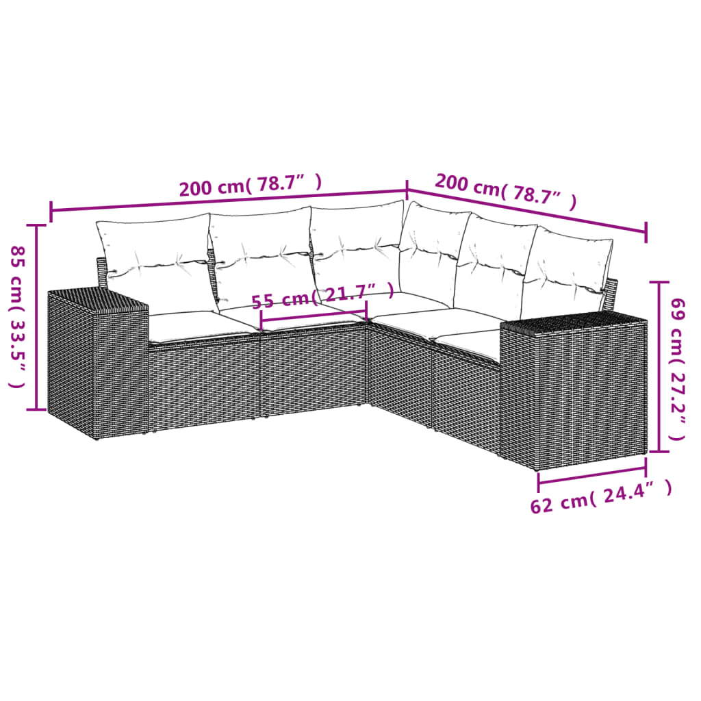 Set Divano da Giardino 5 pz con Cuscini Beige in Polyrattan | homemem39