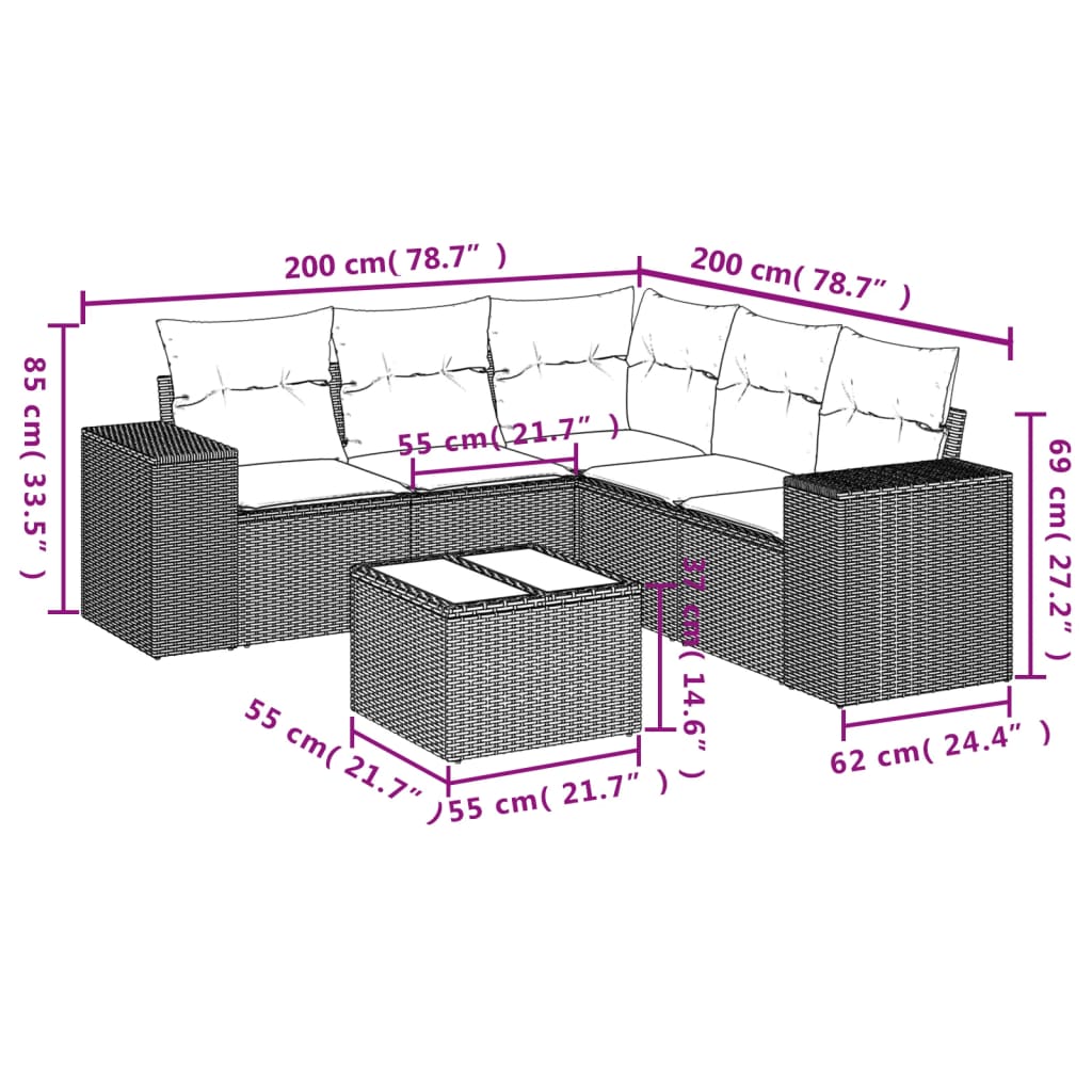 Set Divano da Giardino 6 pz con Cuscini Beige in Polyrattan