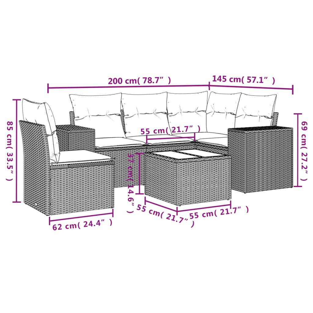 Set Divano da Giardino 6 pz con Cuscini Nero in Polyrattan | homemem39