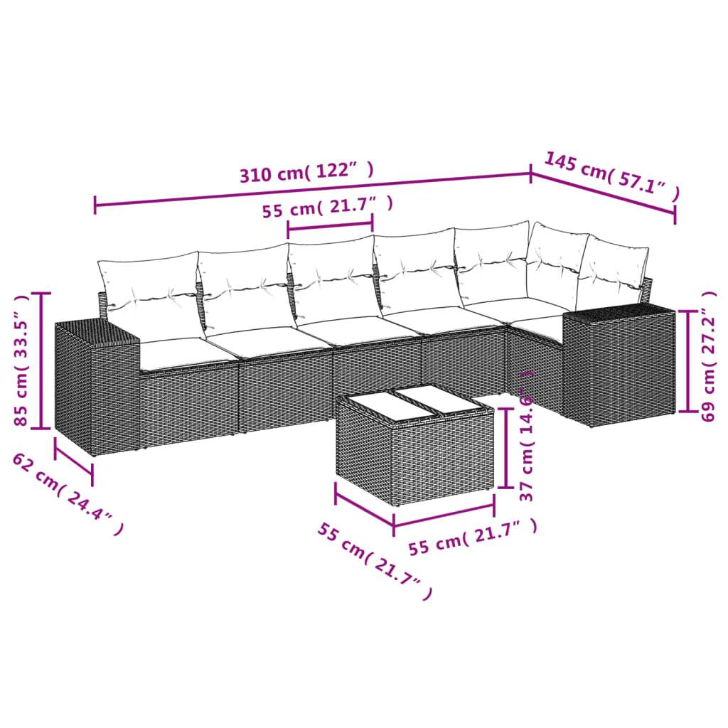 Set Divani da Giardino 7 pz con Cuscini Beige in Polyrattan | homemem39