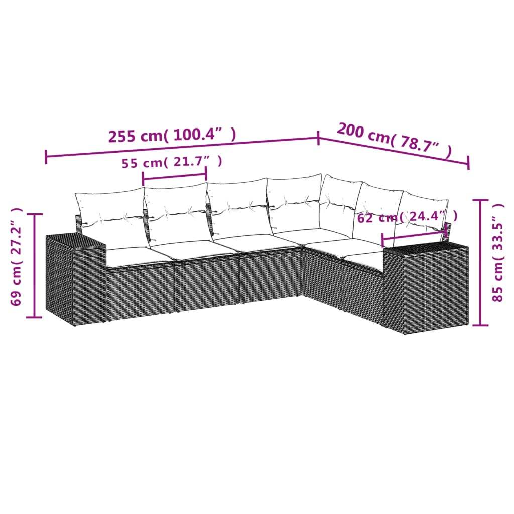 Set Divano da Giardino 6 pz con Cuscini Marrone in Polyrattan | homemem39