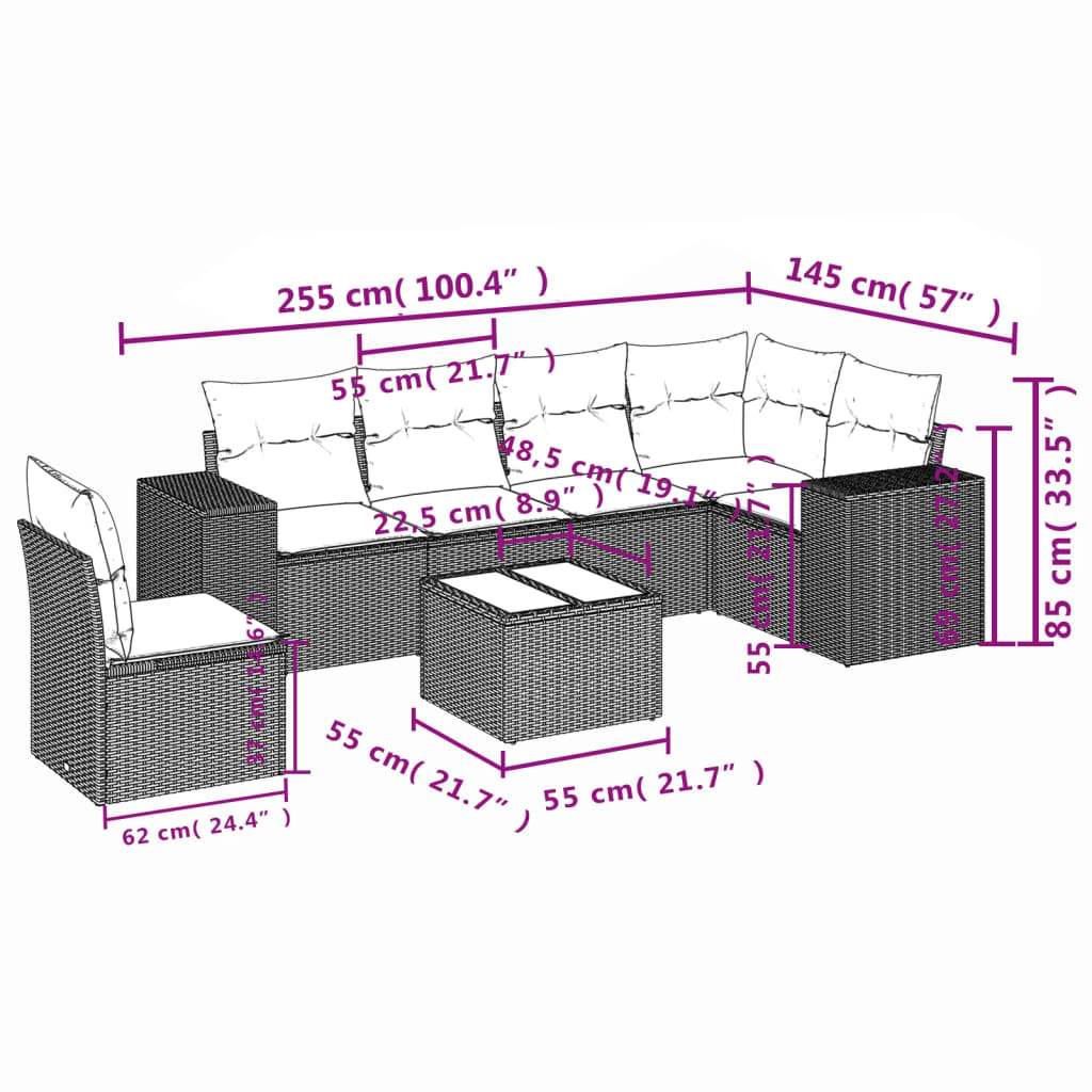 Set Divani da Giardino 7 pz con Cuscini Marrone in Polyrattan | homemem39
