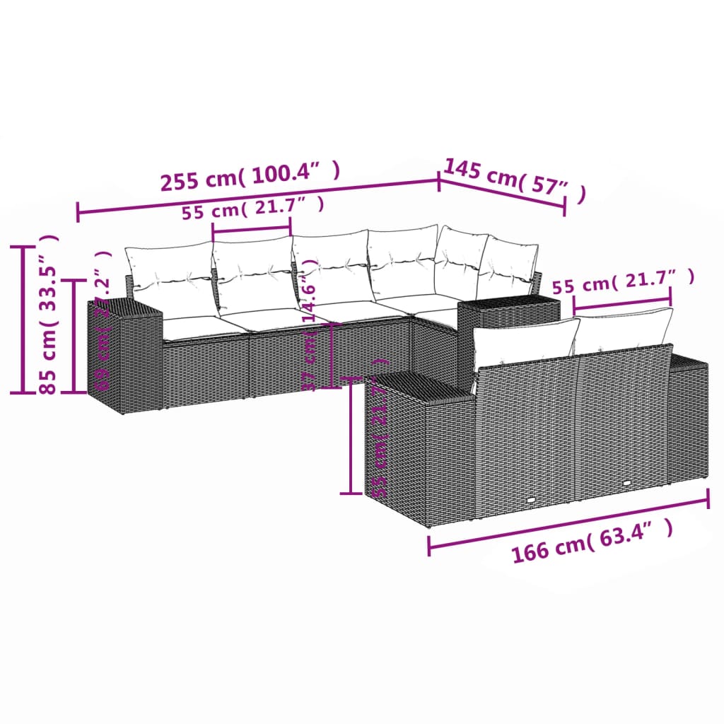 Set Divani da Giardino con Cuscini 7pz Nero Polyrattan | homemem39