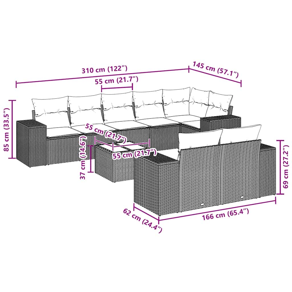 Set Divani da Giardino 9 pz con Cuscini Nero in Polyrattan | homemem39