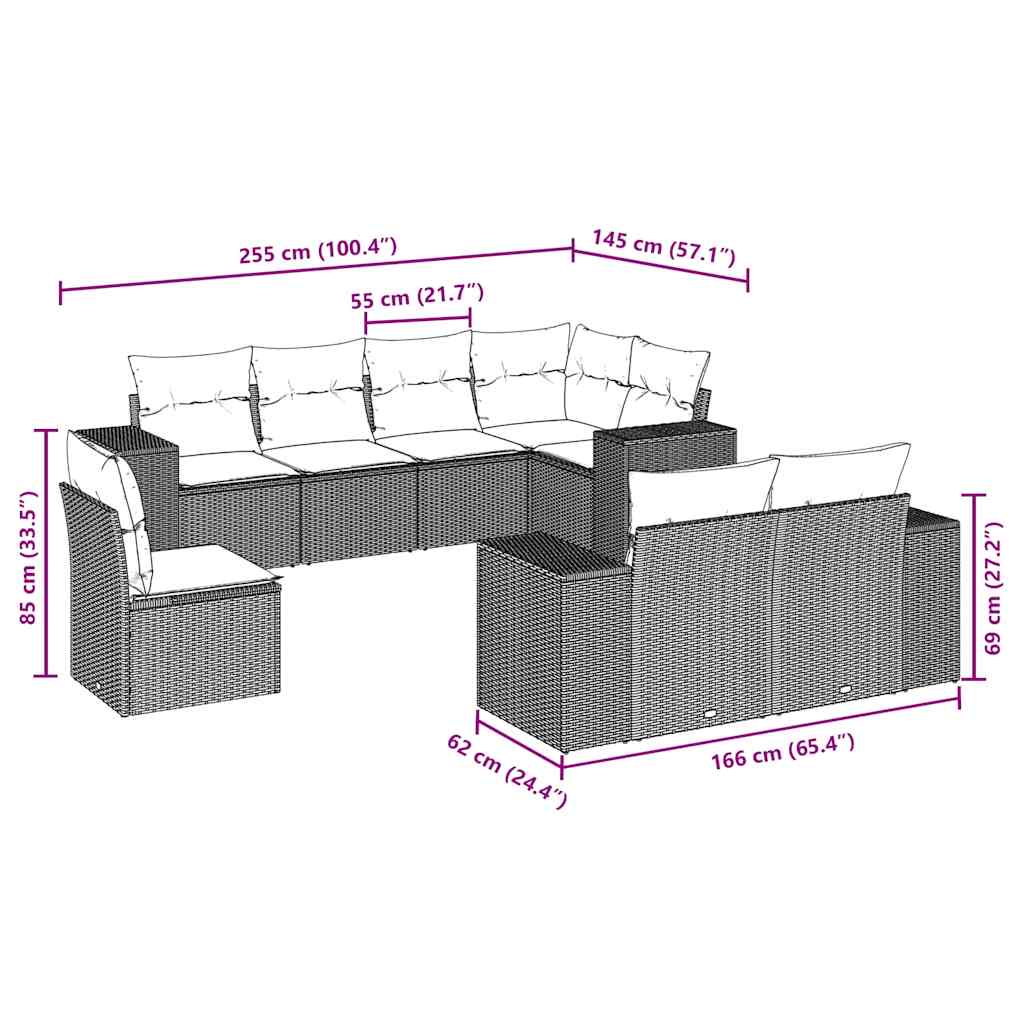 Set Divani da Giardino con Cuscini 8 pz Nero in Polyrattan