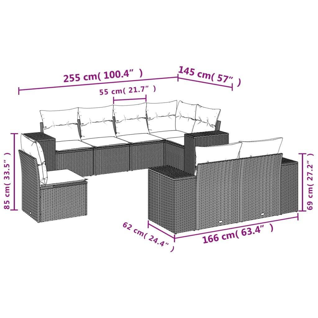 Set Divani da Giardino 8 pz con Cuscini Marrone in Polyrattan | homemem39