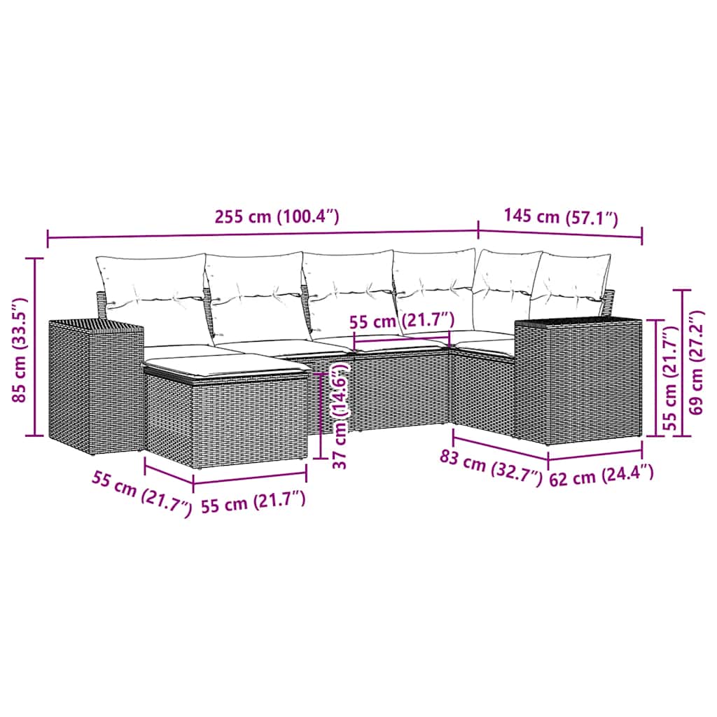 Set Divano da Giardino 6pz con Cuscini Grigio Chiaro Polyrattan | homemem39