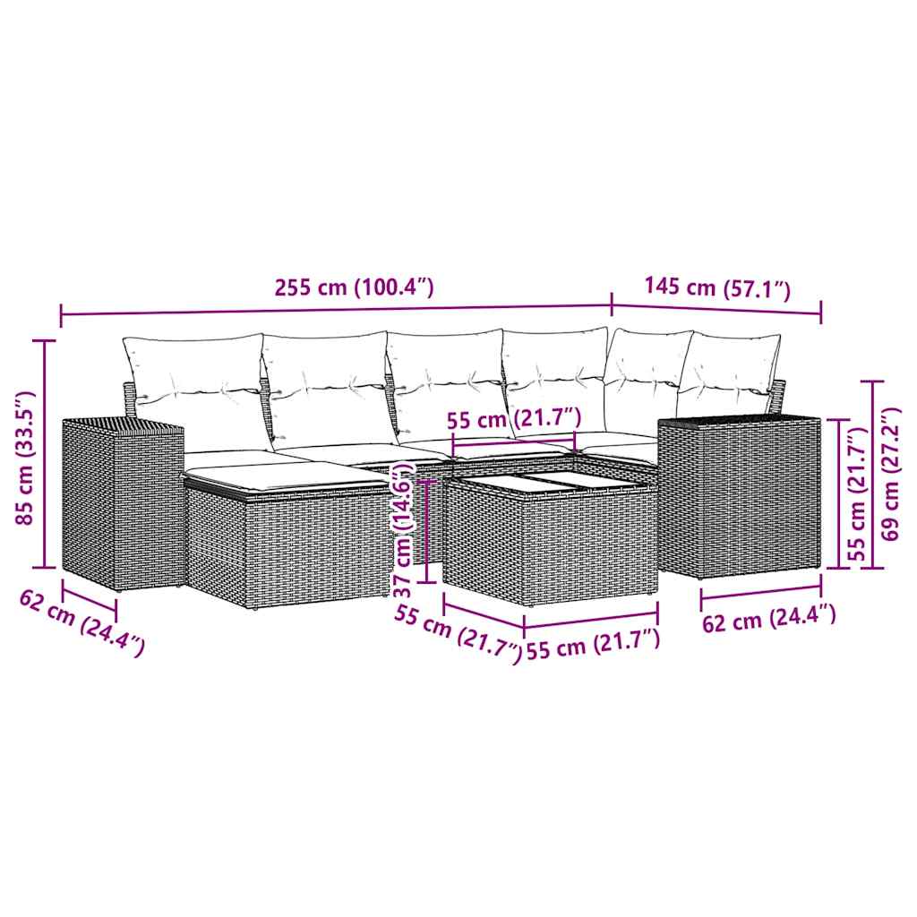 Set Divani da Giardino 7pz con Cuscini Grigio Chiaro Polyrattan
