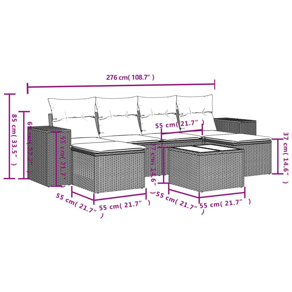 Set Divani da Giardino con Cuscini 7pz Nero Polyrattan