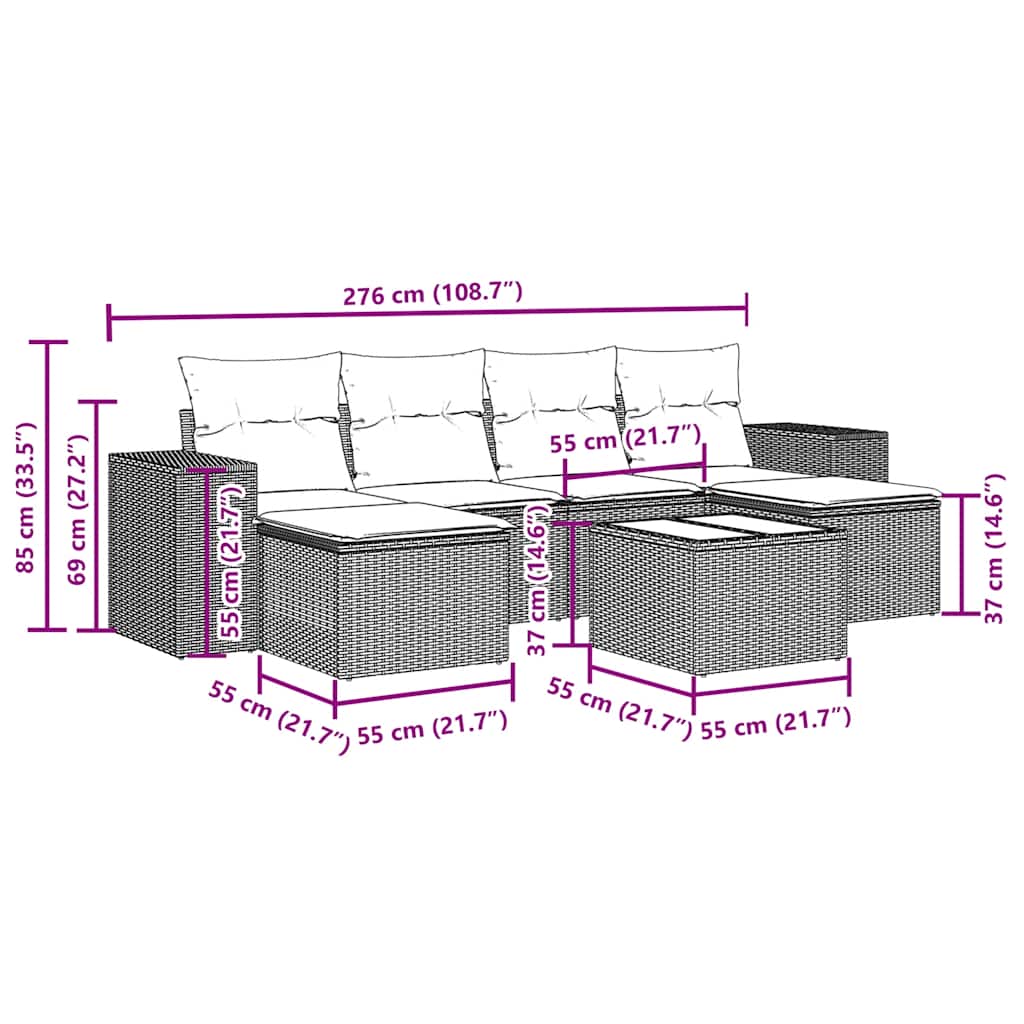 Set Divani da Giardino con Cuscini 7pz Nero Polyrattan