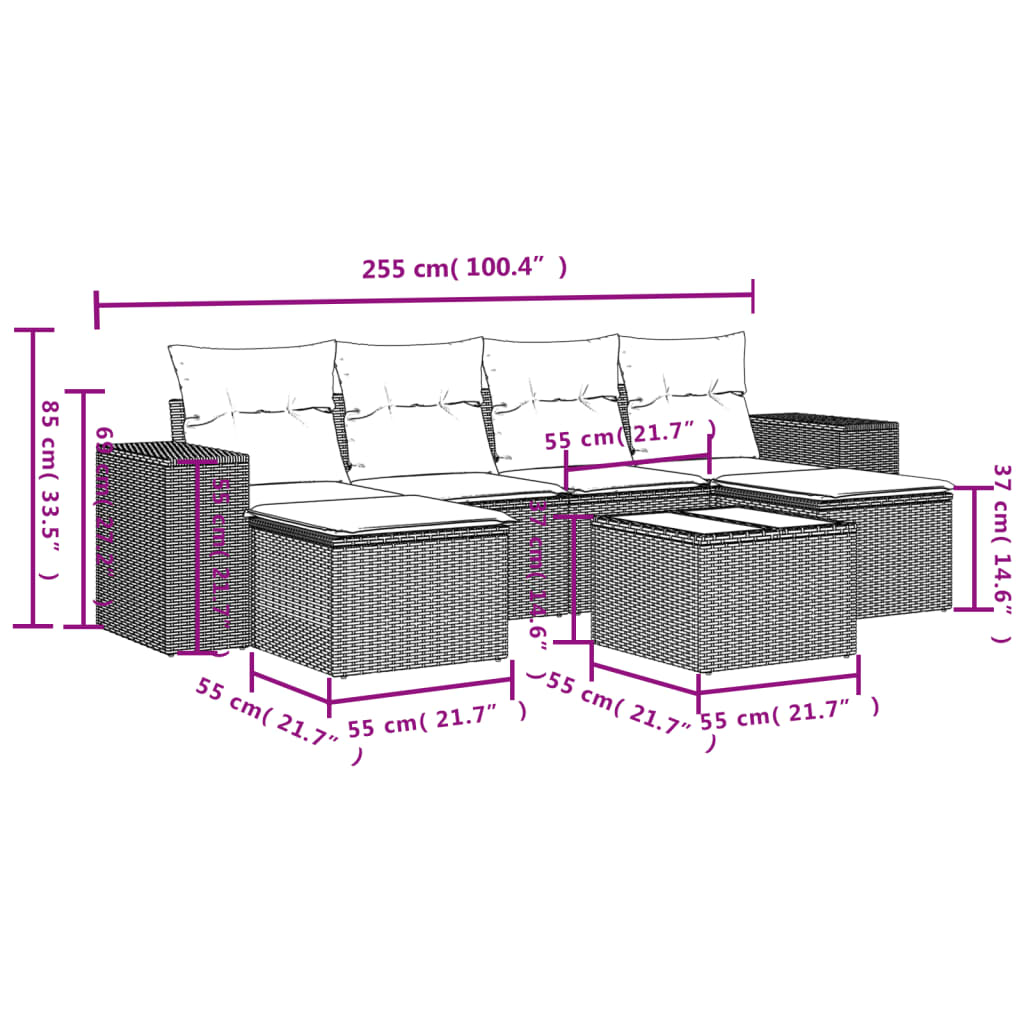 Set Divani da Giardino 7 pz con Cuscini Grigio in Polyrattan