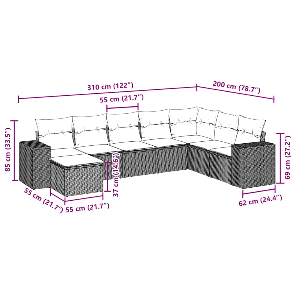 Set Divani da Giardino con Cuscini 8 pz Nero in Polyrattan