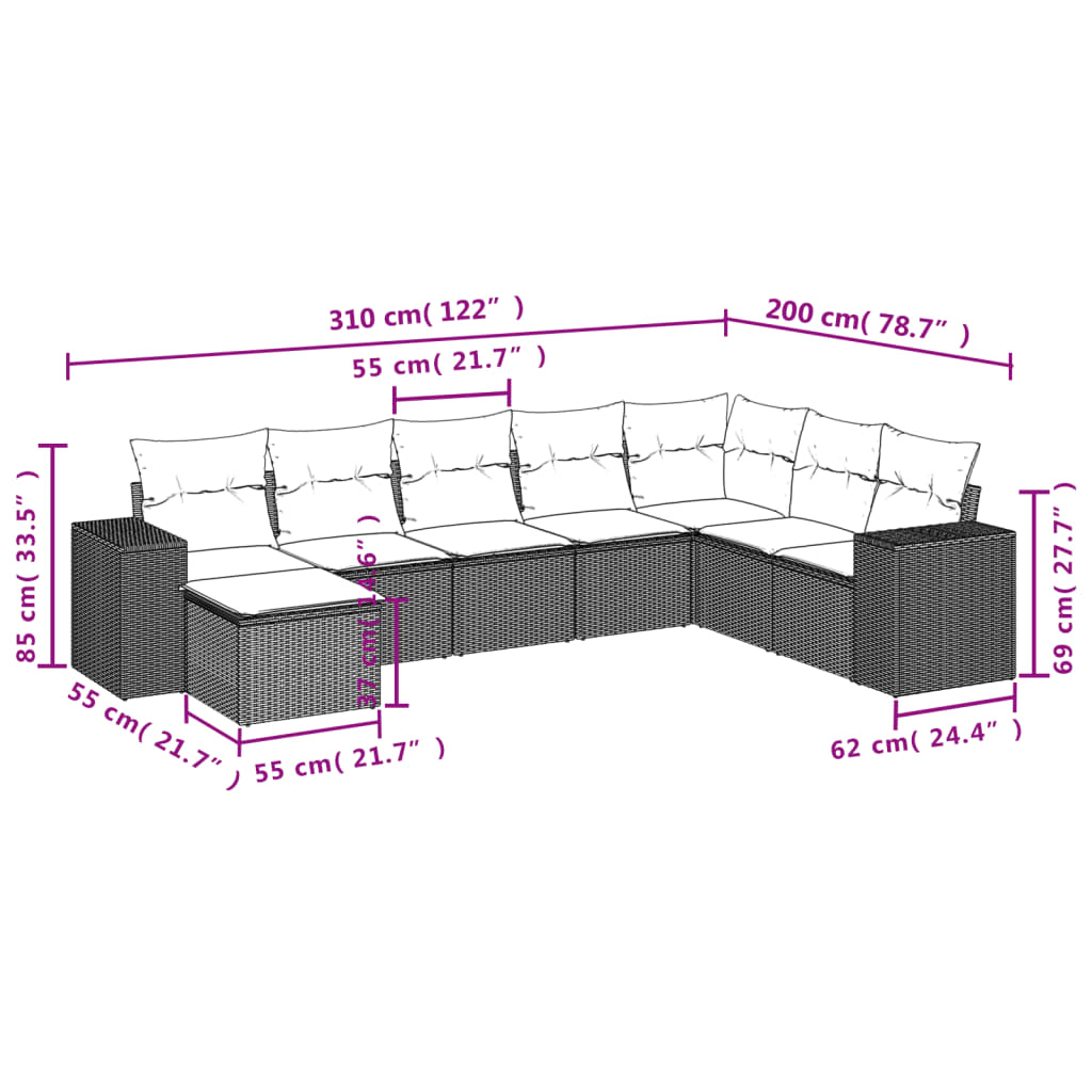 Set Divano da Giardino 8 pz con Cuscini Grigio in Polyrattan | homemem39