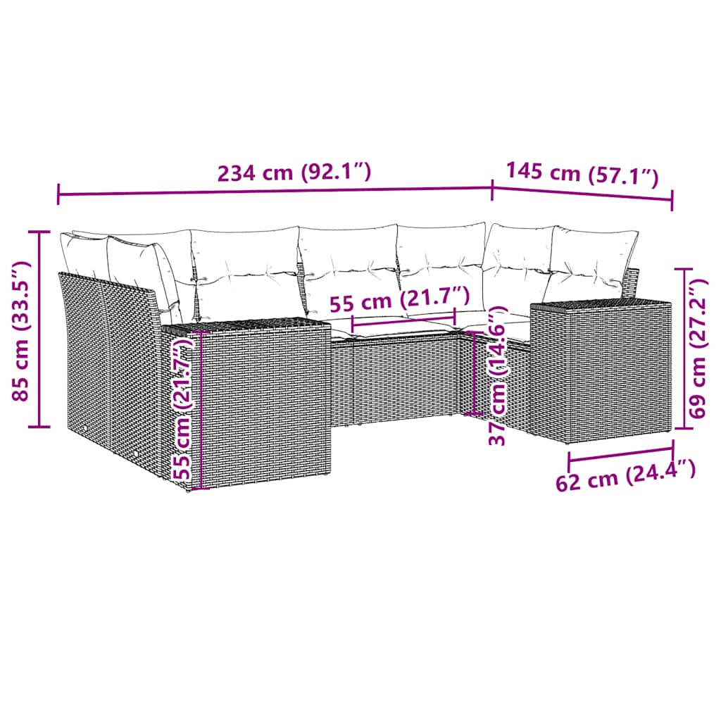 Set Divano da Giardino 6 pz con Cuscini Nero in Polyrattan | homemem39