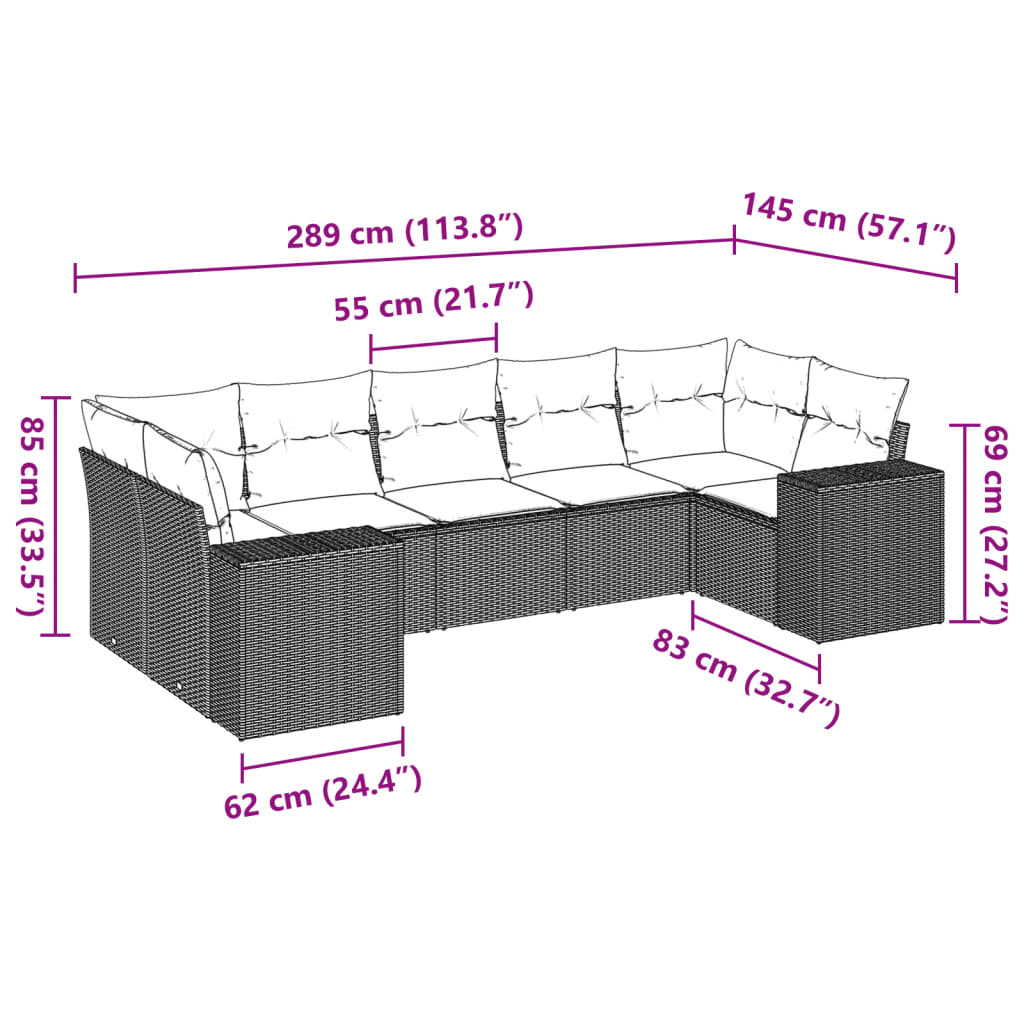 Set Divani da Giardino con Cuscini 7pz Nero Polyrattan