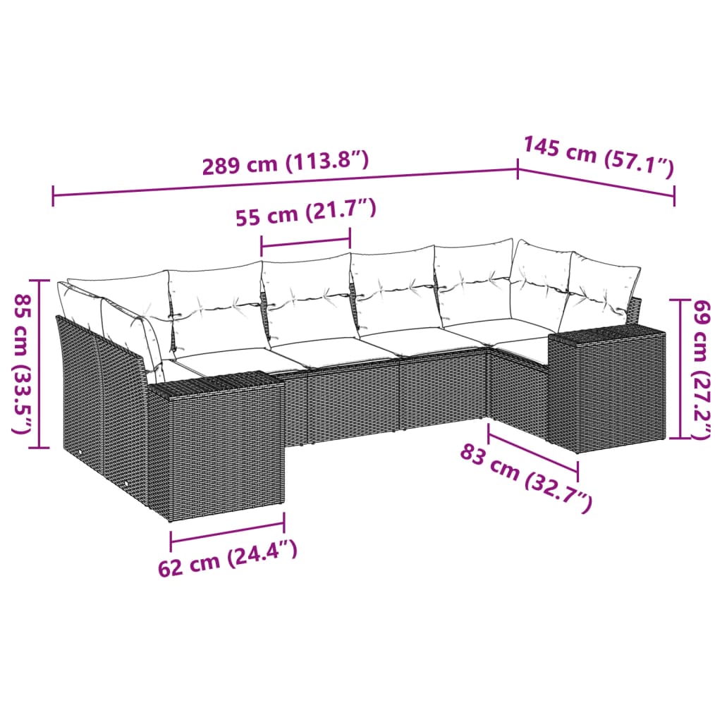 Set Divani da Giardino 7 pz con Cuscini Beige in Polyrattan
