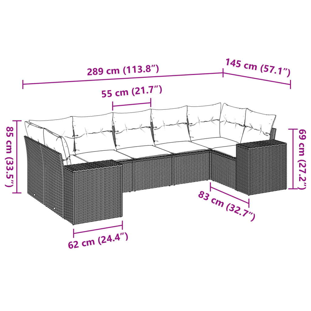 Set Divani da Giardino 7 pz con Cuscini Grigio in Polyrattan | homemem39